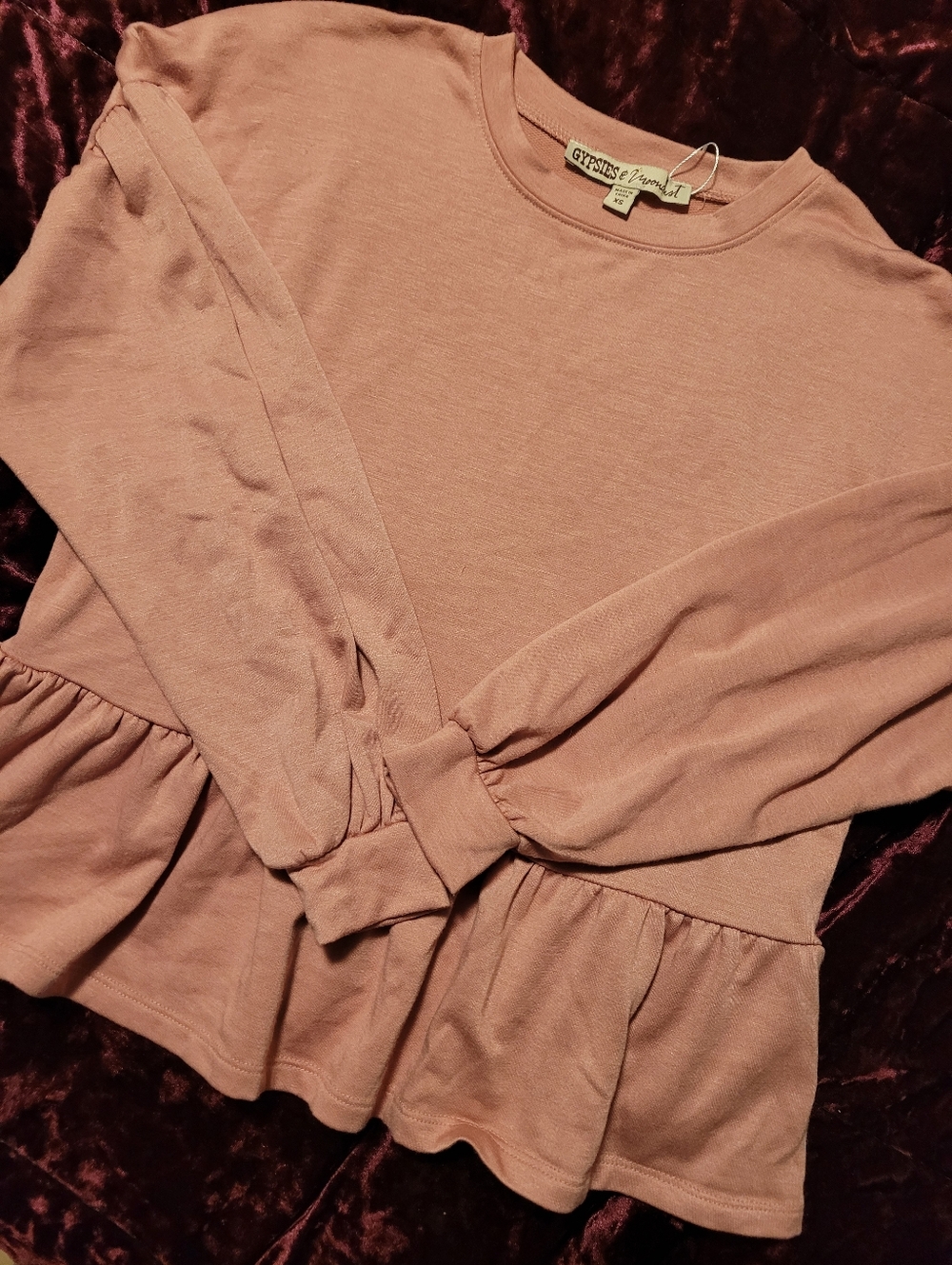 Gypsies & Moondust Rose-Pink Ruffle Hem Sweatshirt